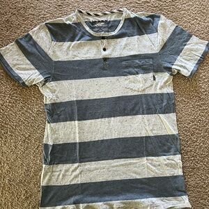 Vans Men's Large Navy Grey Striped Cotton Crew Neck T-Shirt